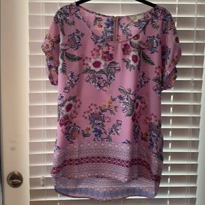 Pink Rose Lavender Purple Floral Blouse Large